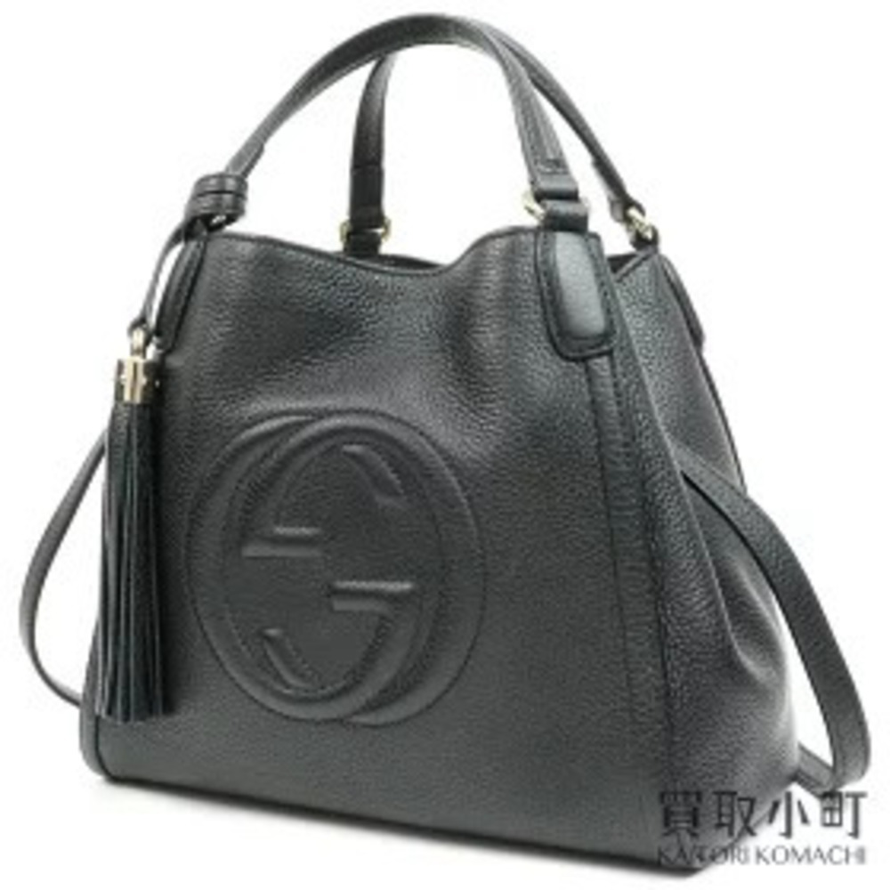 Gucci Soho Leather Shoulder Bag Black Calf Tassel Charm Interlocking GG Tote